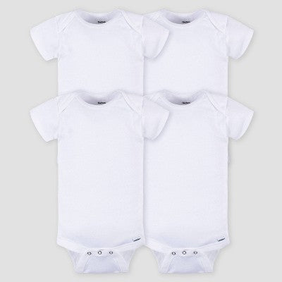 Gerber Baby 4pk Short Sleeve Bodysuits - White 18M: Cotton Ribbed Bodysuits, Crotch Snap, Machine Washable, Infant Apparel