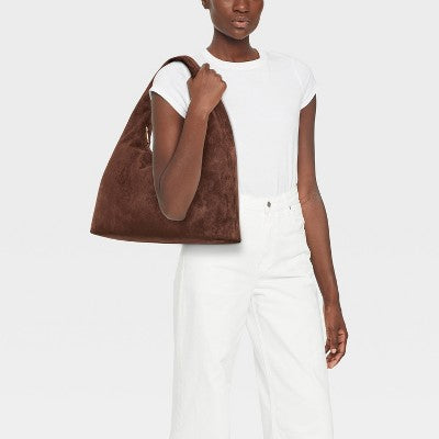 Faux Suede Soft Shoulder Bag - A New Day Brown