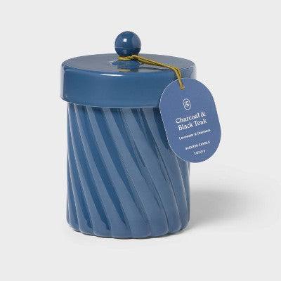 Lidded Charcoal and Black Teak Jar Candle 12oz - Threshold