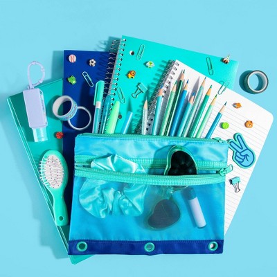 Style Lab Colorblocked Nylon and Mesh Binder Pouch with 10 Mini Erasers Blue