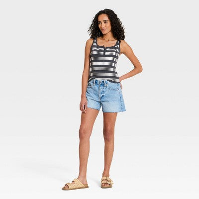 Women's Fitted Tank Top - Universal Thread Black Striped L