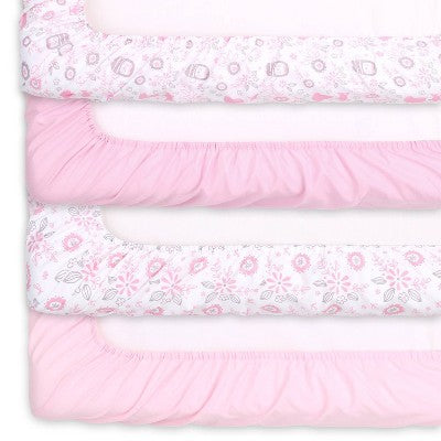 The Peanutshell Fitted Crib Sheets for Girls - Pink/White Woodland Floral - 4pk