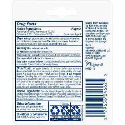 Banana Boat Sunscreen Lip Balm SPF 45 with Aloe Vera and Vitamin E, Broad Spectrum Protection, 0.15 oz