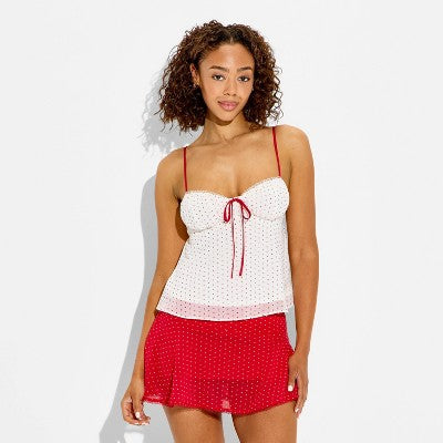 Women's Ruched Cup Open Neck Cami - Wild Fable Cream Polka Dots XL