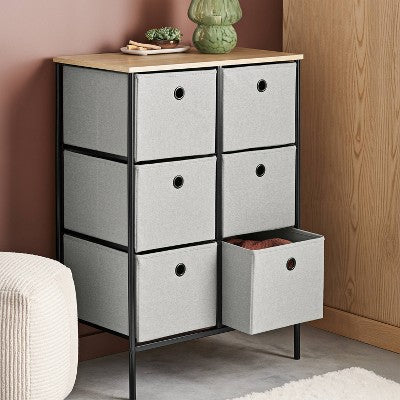 Fabric 6-Bin Tall Vertical Dresser Black Frame - Room Essentials (LOCAL PICKUP ONLY)