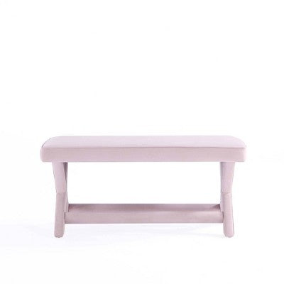 Manhattan Comfort Abigail Velvet Upholstered Double Ottoman Pink: Mid-Century Modern, No Assembly Required, Wood Legs (LOCAL PICKUP ONLY)