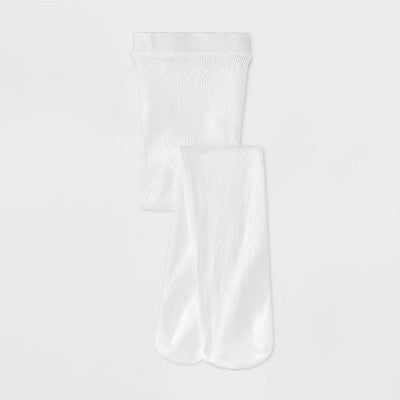 Baby Girls' 'Bows' Tights - Cat & Jack White 12-24M: High Waisted Knit Hosiery, Opaque Nylon Spandex