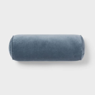 8"x22" Luxe Round Velvet Bolster Decorative Pillow Slate Blue - Threshold: Indoor Cotton Woven, Spot Clean (LOCAL PICKUP ONLY)