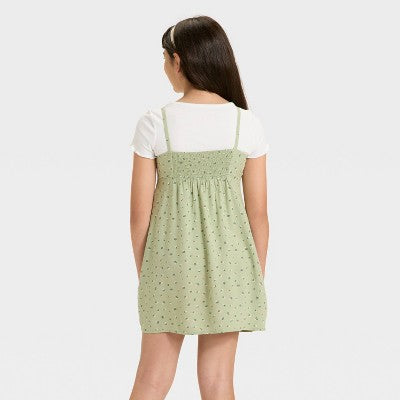 Girls' Short Sleeve Top & Slip Dress - Cat & Jack Olive Green S