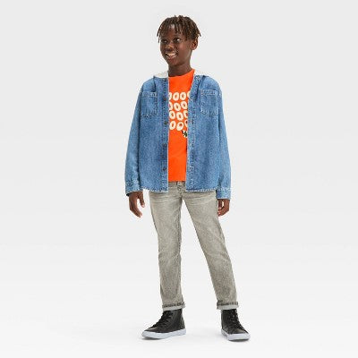 Boys' Long Sleeve Hooded Shacket Medium Wash M: Lightweight