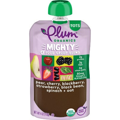 Plum Organics Mighty 4 Blends Pear Cherry Blackberry Strawberry Black Bean Spinach & Oat Baby Snacks - 4oz
