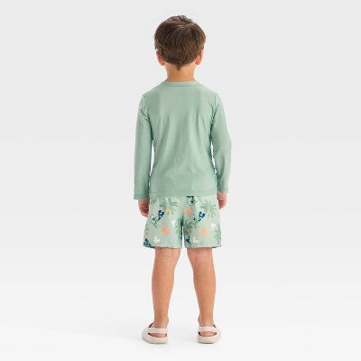 Baby Boys' Mickey Mouse Palm Tree Rashguard Swim Set - Green 18M