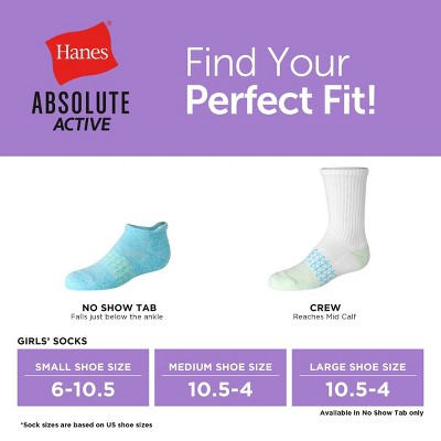 Hanes Girls' 4pk Absolute Active Heel Shield Socks - colors may vary L