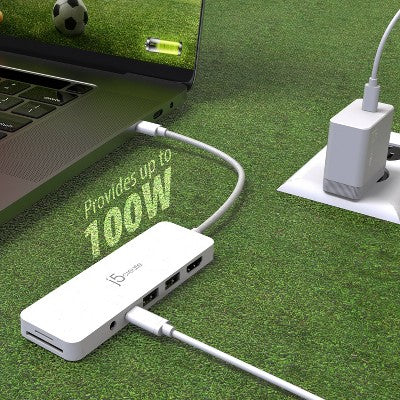 j5create USB-C Multi-Port Hub with Power Delivery: Multiport Adapter, HDMI, 3.5mm Jack