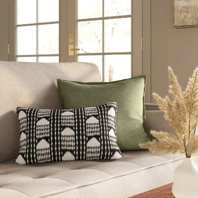 Lumbar Ikat Stripe Throw Pillow Charcoal/Neutral - Threshold Early Launch