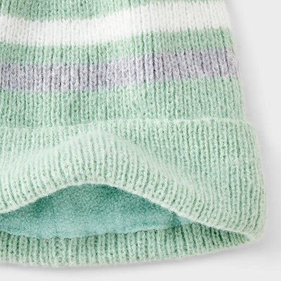 Girls' Striped Beanie Hat - Cat & Jack Aqua/White/Gray