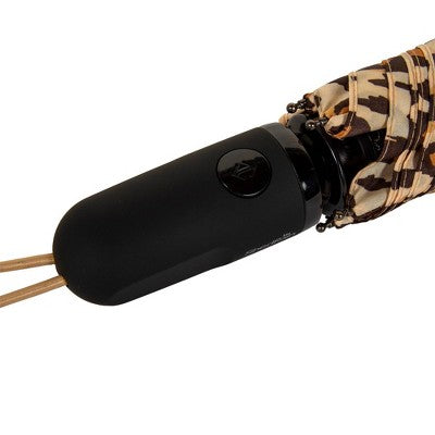 ShedRain Auto Open Auto Close Compact Umbrella - Tan Leopard Print: Telescoping Shaft, Polyester Canvas