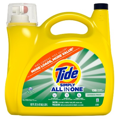 Tide Simply Daybreak Fresh Liquid Laundry Detergent - 182 fl oz: Cold & All-Temperature, High Efficiency, Spill-Resistant