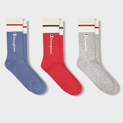 Champion Women's Varsity Striped 3pk Crew Socks - Blue 4-10