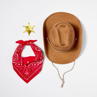 Pretend Play Cowboy Accessory Pack with Hat, Bandana & Badge - Gigglescape