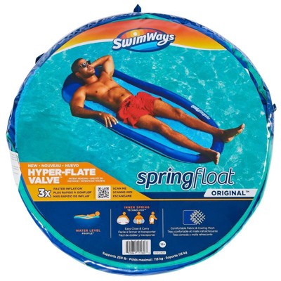 SwimWays Spring Float Inflatable Pool Lounger with Hyper-Flate Valve Blue