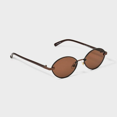 Womens Satin Plastic/Metal Oval Sunglasses - A New Day Brown