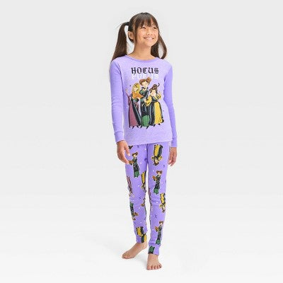 Girls' Hocus Pocus Halloween 2pc Long Sleeve Pajama Set - Purple 4