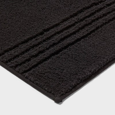 2pc 17"x24" and 20"x34" Performance Plus Textured Cotton Striped Non Skid Bath Rug Set Black - Threshold