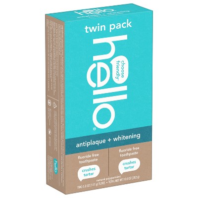 hello Antiplaque and Whitening Fluoride Free Toothpaste - Natural Peppermint - 5oz/2pk