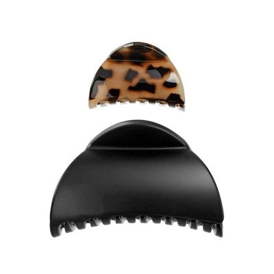scunci Crescent Shaped Mixed Size Claw Clips - Matte Black/Tortoise - All Hair - 2pcs