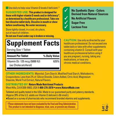 Nature Made D3 Fast Dissolve Vitamin D Tablets - 70ct