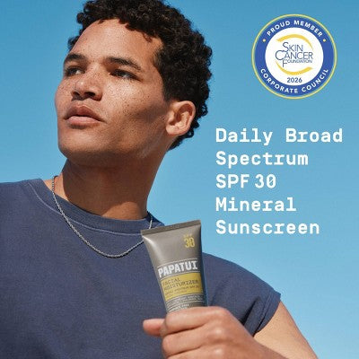 Papatui Men's Broad Spectrum Sunscreen SPF 30 Daily Facial Moisturizer with Zinc Oxide - 2.5oz: Unscented, Mineral Sunscreen Cream