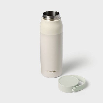 32oz Stainless Steel Hydration Water Bottle - Cream - Embark: Portable Drinkware, Polypropylene Lid
