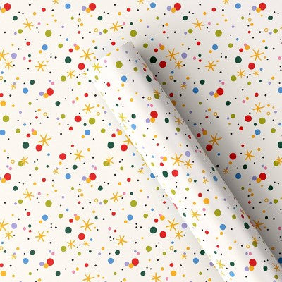 30" 90 sq ft Christmas Roll Wrap Multi-Color Dots/Stars on Cream - Wondershop (LOCAL PICKUP ONLY)