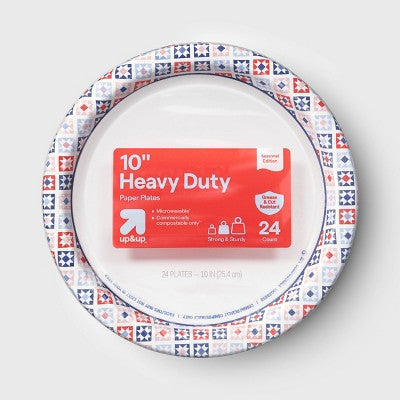 Disposable Plates 10" - RWB Quilt - 24ct - up&up