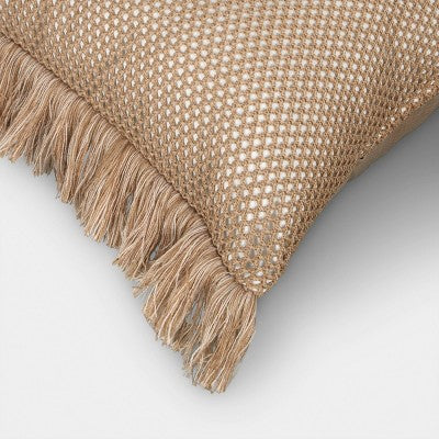20"x20" Faux Natural Knit Fringed Pillow Tan - Threshold