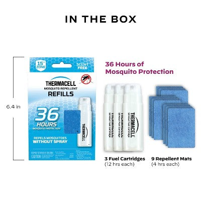 Thermacell 36hr Mosquito Repellent Refill - 3 Fuel Cartridges and 9 Repellent Mats: Outdoor Area Protection, Allethrin Formula
