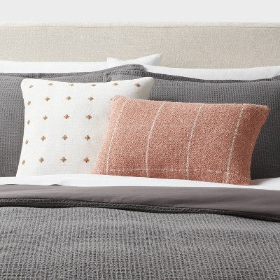 Windowpane Woven Decorative Pillow Oblong Light Terracotta Pink - Threshold: Rectangle Accent Cushion for Sofa, Polyester-Rayon Blend