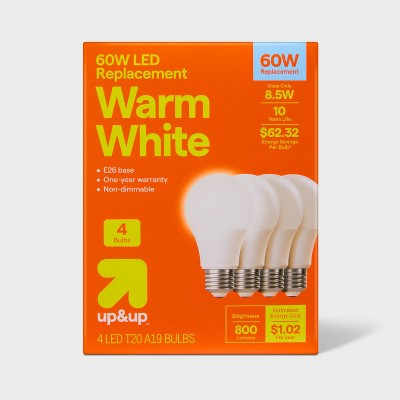 4pk 60W Plastic T20 Lightbulb Warm White - up&up