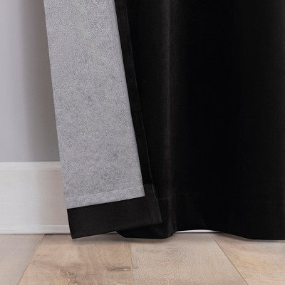 40"x84" Sun Zero Brighton Velvet 100% Blackout Grommet Curtain Panel Black: Modern, Energy Efficient, Noise Reduction, Thermal Insulated