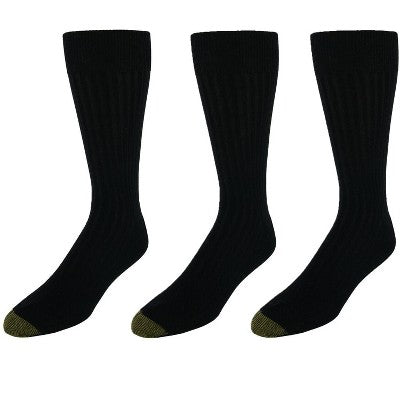Gold Toe Men's Moisture Control Canterbury Crew Dress Socks (3 Pair Pack), Black