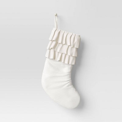 20" Christmas Velvet Stocking with Ruffles White - Wondershop