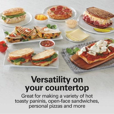 Hamilton Beach Panini 25460Z: Nonstick Grill & Sandwich Maker, 1400W, Silver, Hand Wash, Metal, 1-Year Warranty