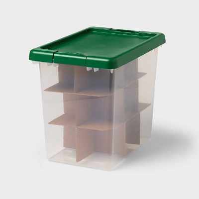 Medium Latching Clear Christmas Ornament Storage Box with Green Lid - Brightroom