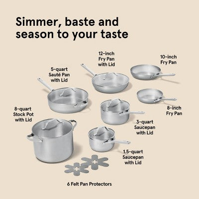 12pc Stainless Steel Cookware Set with 6pc Pan Protectors Silver - Figmint (LOCAL PICKUP ONLY)