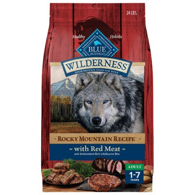 Blue Buffalo Wilderness Rocky Mountain Recipe High Protein Natural Adult Dry Dog Food Red Meat with Grain - 24lbs (LOCAL PICKUP ONLY)