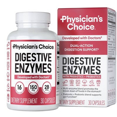Physician's Choice Digestive Enzyme Probiotic Capsules - 30ct: 2 Billion CFUs, Probiotic and Prebiotic Blends