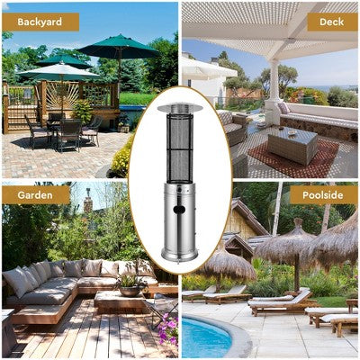 Costway 40000 BTU Patio Heaters Stainless Steel Round Propane Glass Tube Flame W/Wheels (LOCAL PICKUP ONLY)