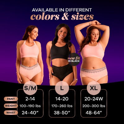Always Discreet Boutique Adult Postpartum Incontinence Underwear for Women - Black - S/M - 12ct