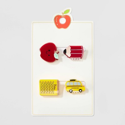 Teacher Apple Bus Pencil Mini Claw Hair Clip Set 4pc - Yellow
